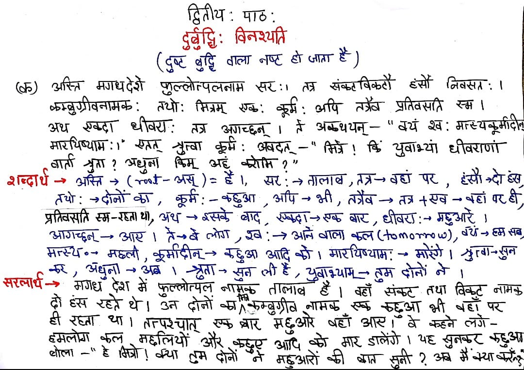 Class 7 Sanskrit Chapter 2- दुर्बुद्धि: विनश्यति - Hindi  translation - Page 1